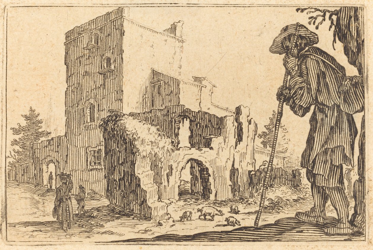 Pásztor és romok, c. 1622. alkotó: Jacques Callot
