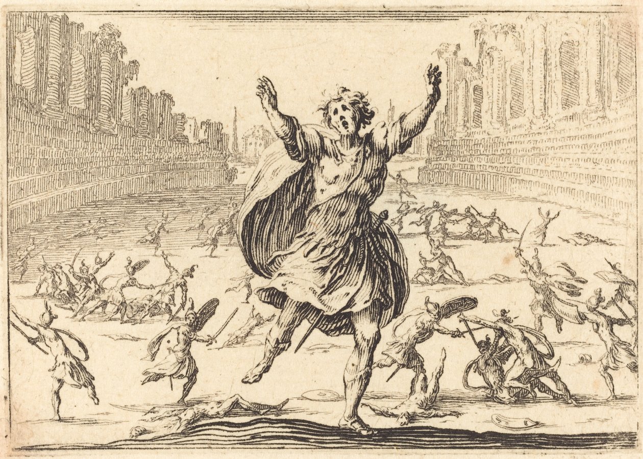 Csetepaté egy római cirkuszban, c. 1617. alkotó: Jacques Callot