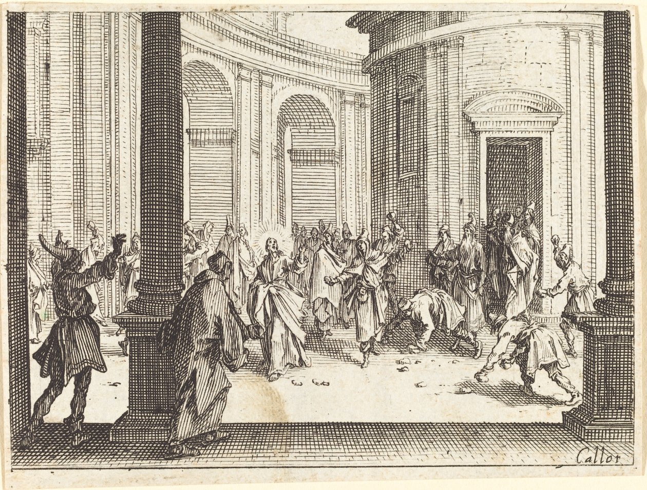Jézus megkövezése, 1635. alkotó: Jacques Callot