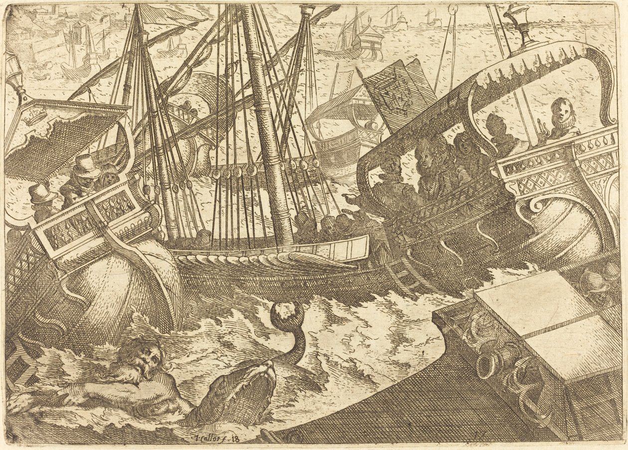 Vihar Barcelona partjainál alkotó: Jacques Callot