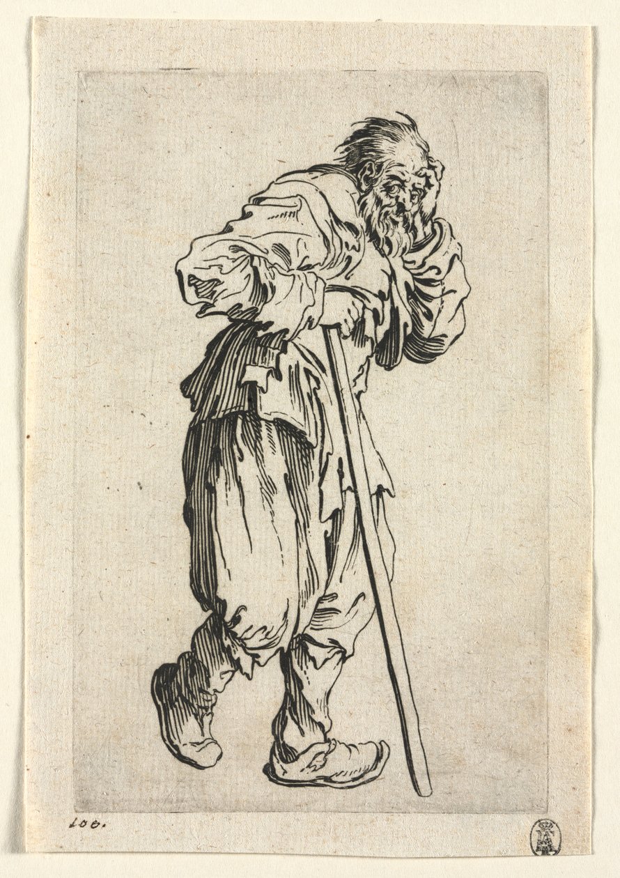 A koldusok: Botra támaszkodó koldus alkotó: Jacques Callot