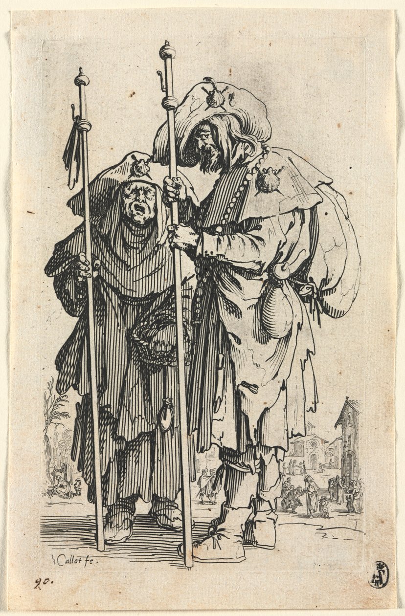 A koldusok: A két zarándok c. 1623. alkotó: Jacques Callot