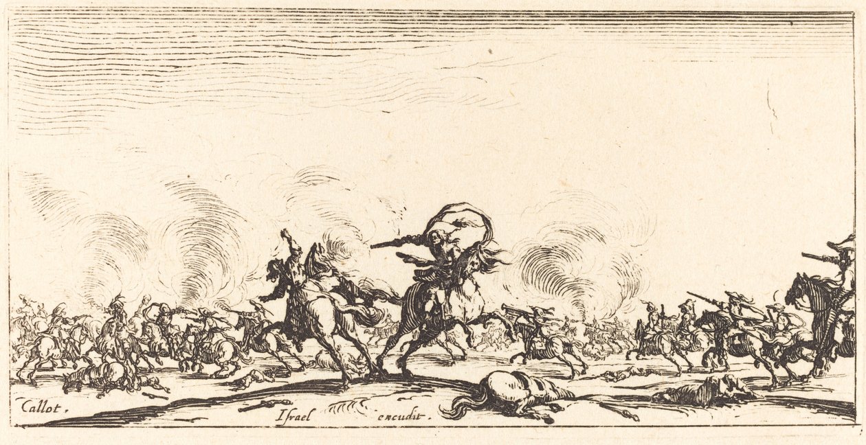 A lovassági harc pisztolyokkal alkotó: Jacques Callot