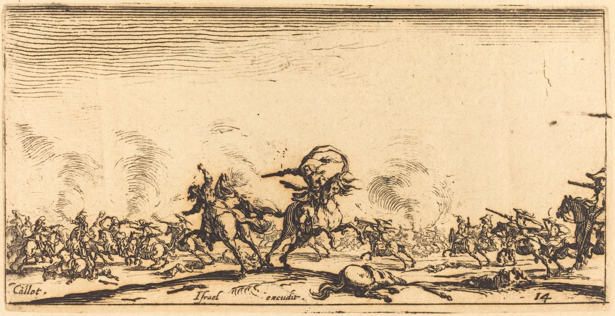 A lovassági harc pisztolyokkal alkotó: Jacques Callot