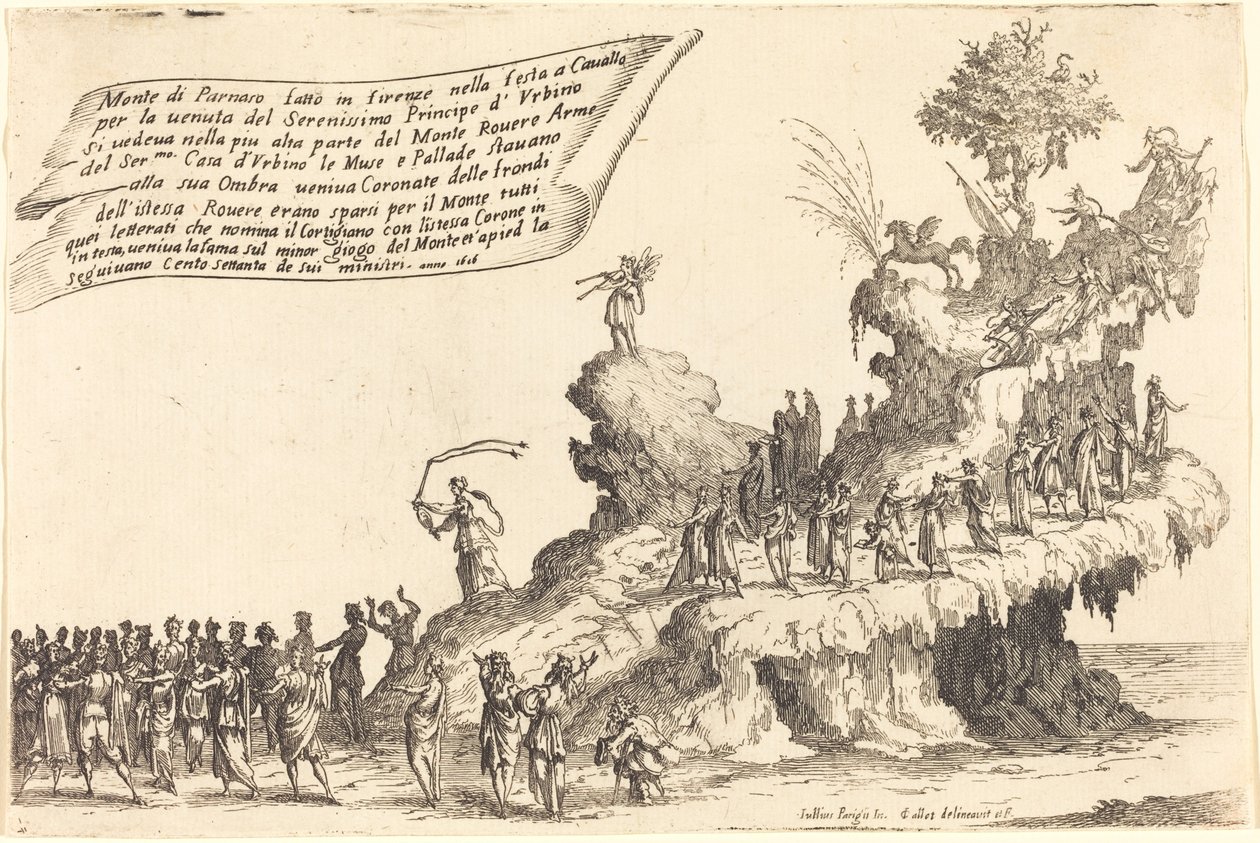 A Parnasszus-hegy úszója, 1616. alkotó: Jacques Callot