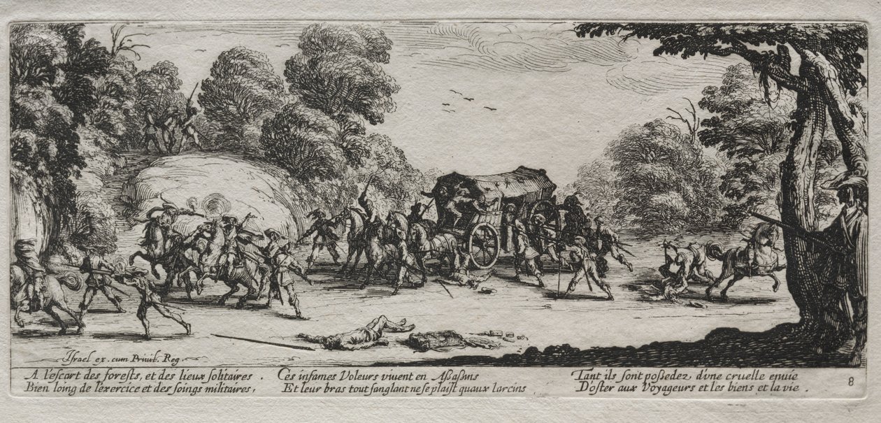 A háború nyomorúsága: országúti rablás, 1633. alkotó: Jacques Callot