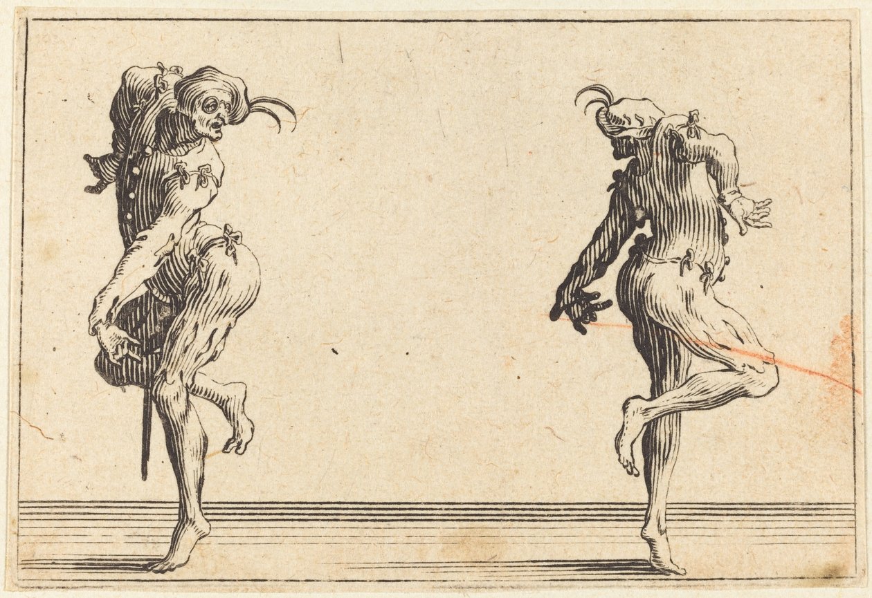 Két pantaloon táncol, c. 1622. alkotó: Jacques Callot