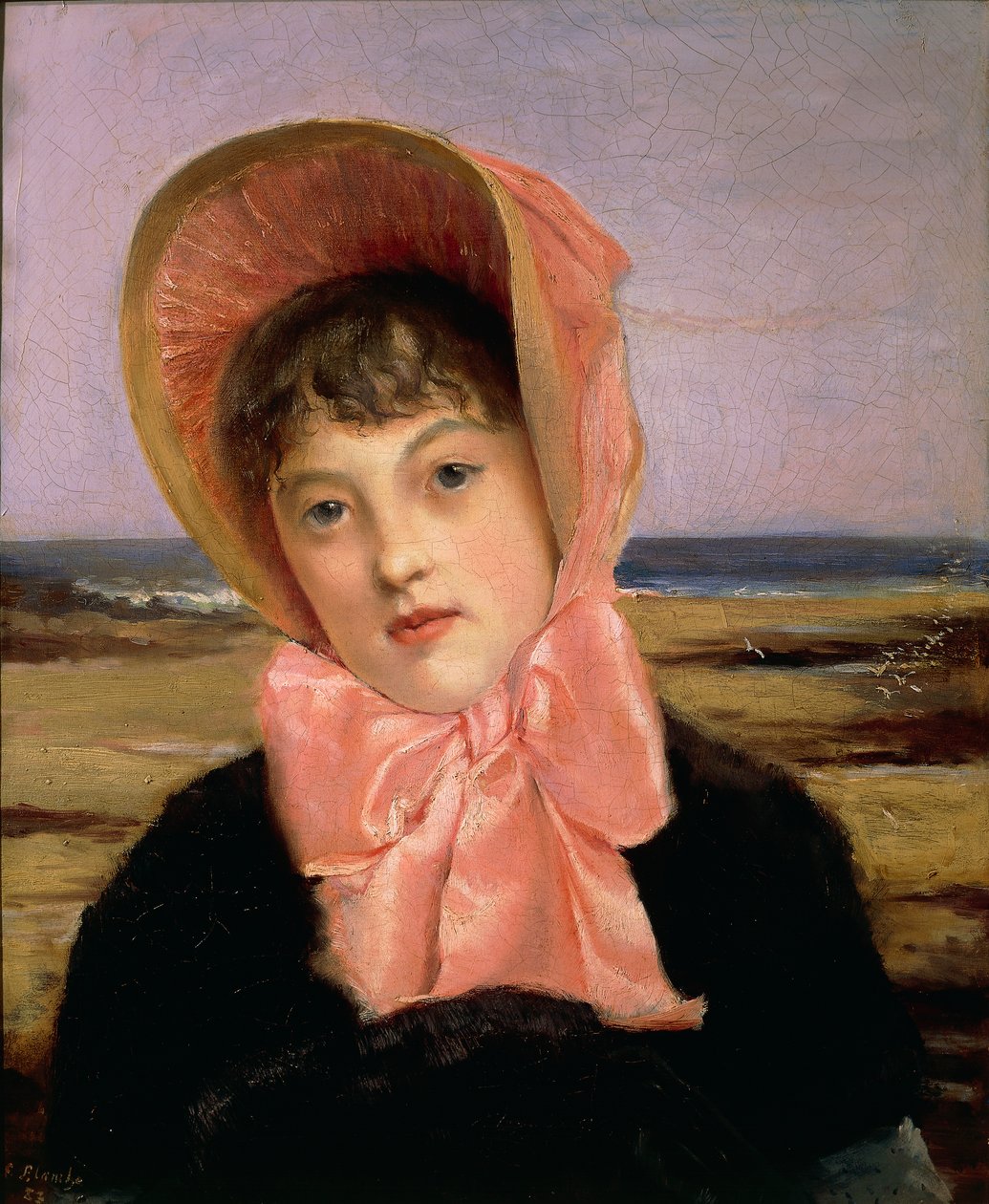 Lány rózsaszín kalapban alkotó: Jacques Emile Blanche