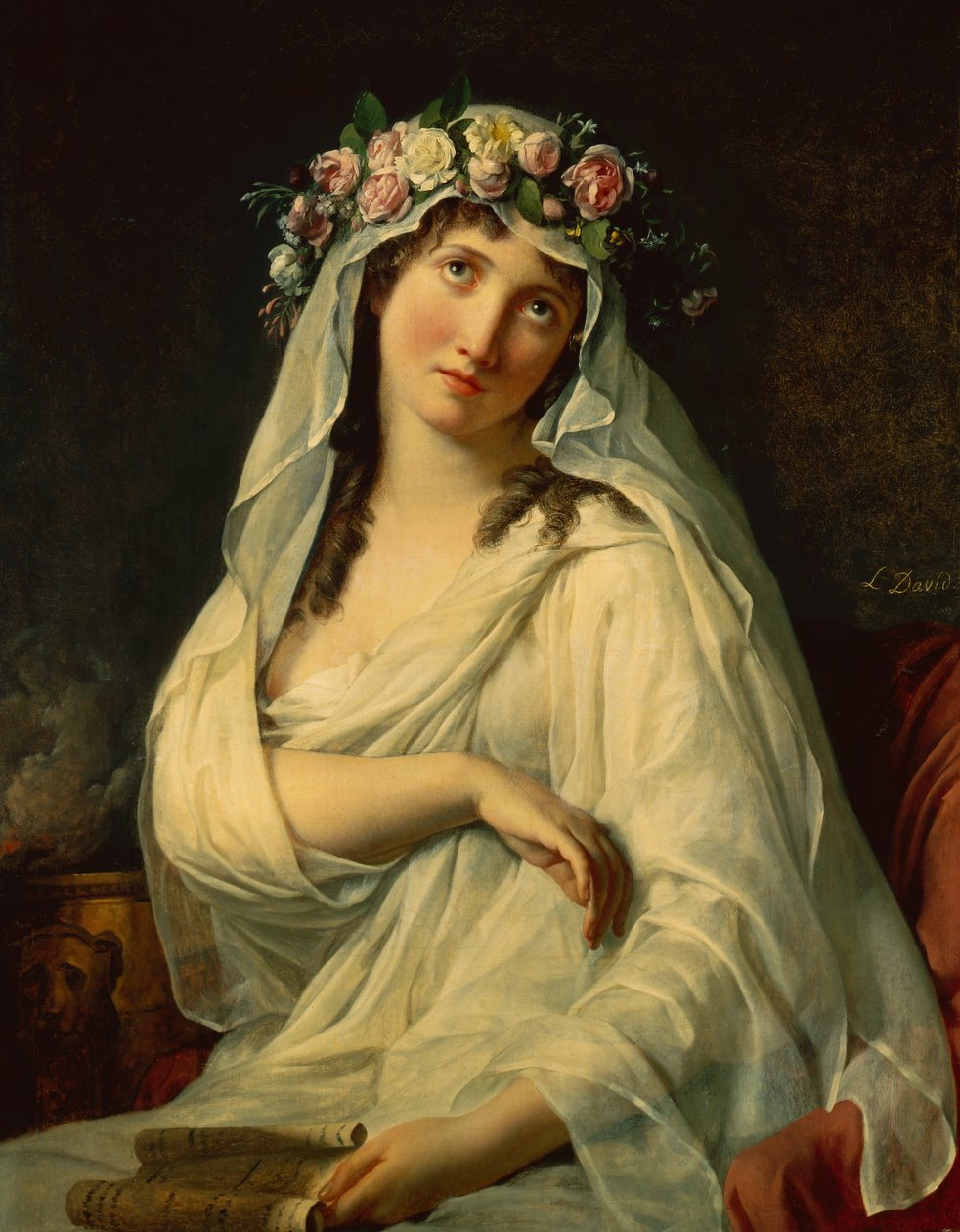 Virágokkal koronázott Vesta Szűz alkotó: Jacques Louis David