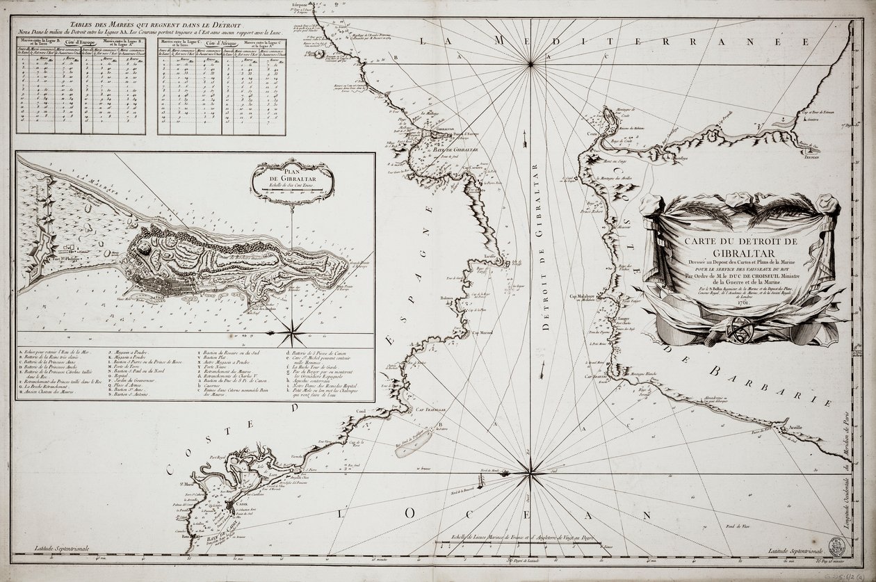 Gibraltár térképe alkotó: Jacques Nicolas Bellin