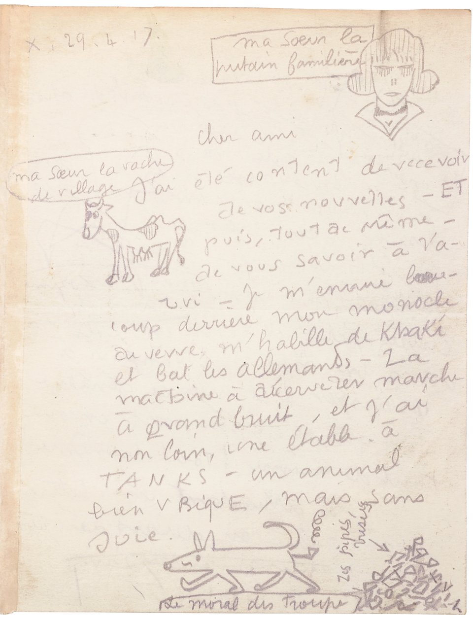 Autogram levél rajzokkal alkotó: Jacques Vache