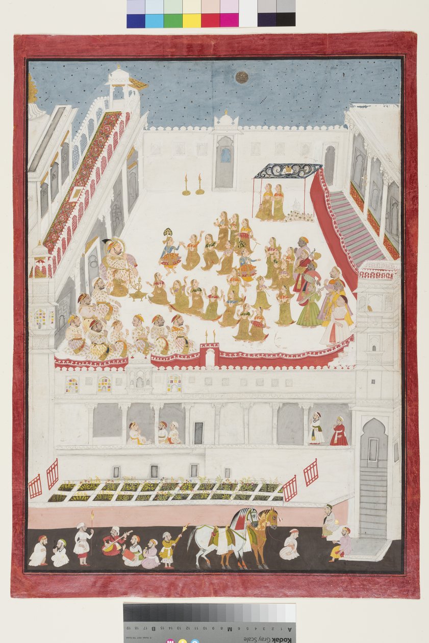 Krisna története Maharana Jagat Singh II. előtt, 1736 (átlátszatlan wc és arany, papír) alkotó: Jai Ram