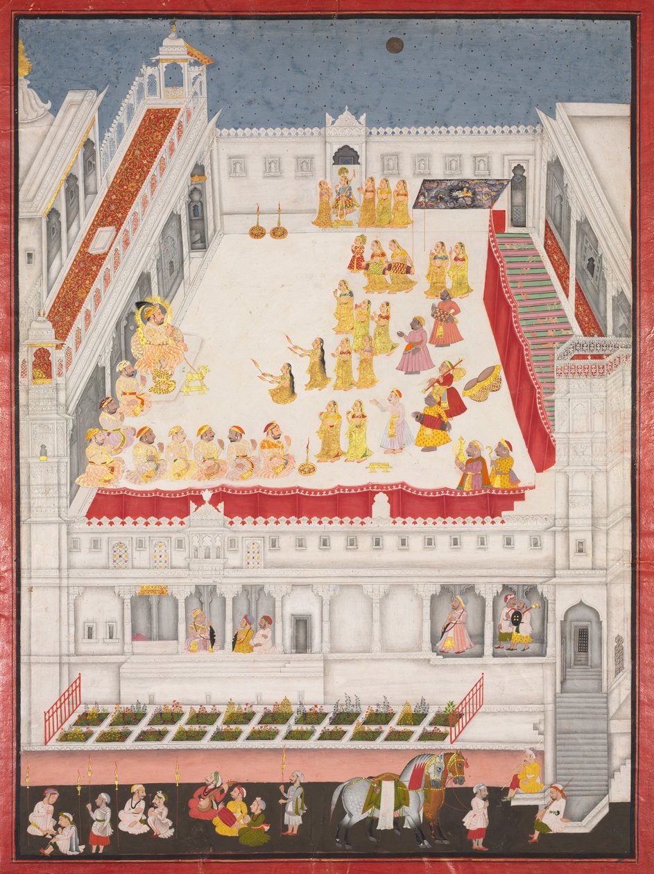 Maharana Jagat Singh részt vesz a Rasleelában, 1736. alkotó: Jai Ram