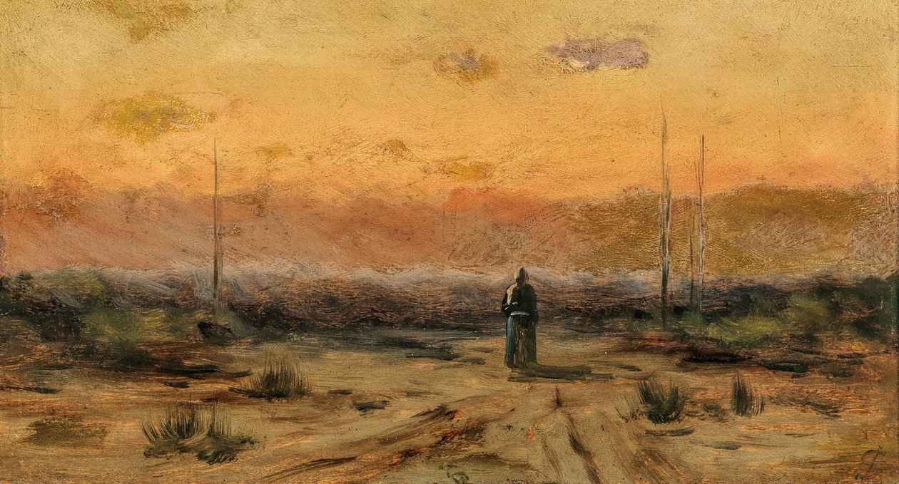 Nő a tengerparton napkeltekor. alkotó: Jakub Schikaneder