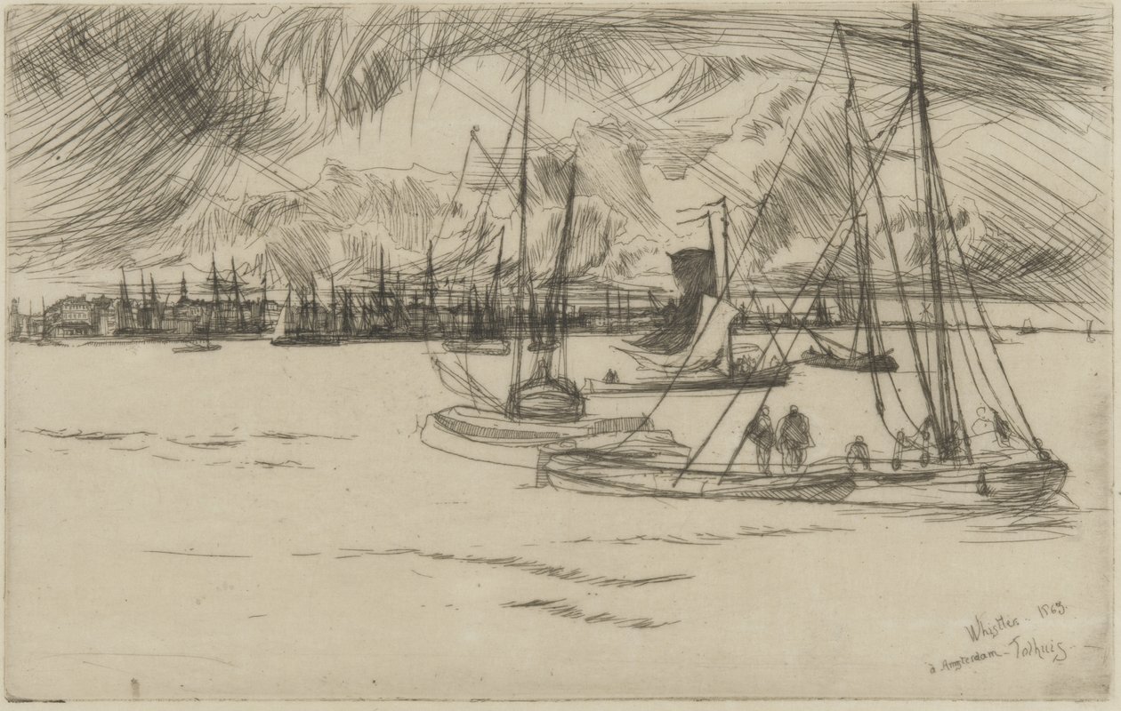 Amszterdam a Tolhuisból, 1863 (metszet, papír) alkotó: James Abbott McNeill Whistler