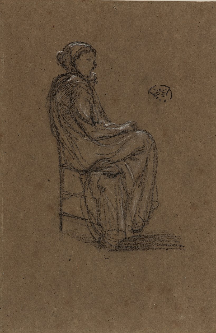 Női figura, ülő, 1870-73 (fekete és fehér kréta barna papíron) alkotó: James Abbott McNeill Whistler