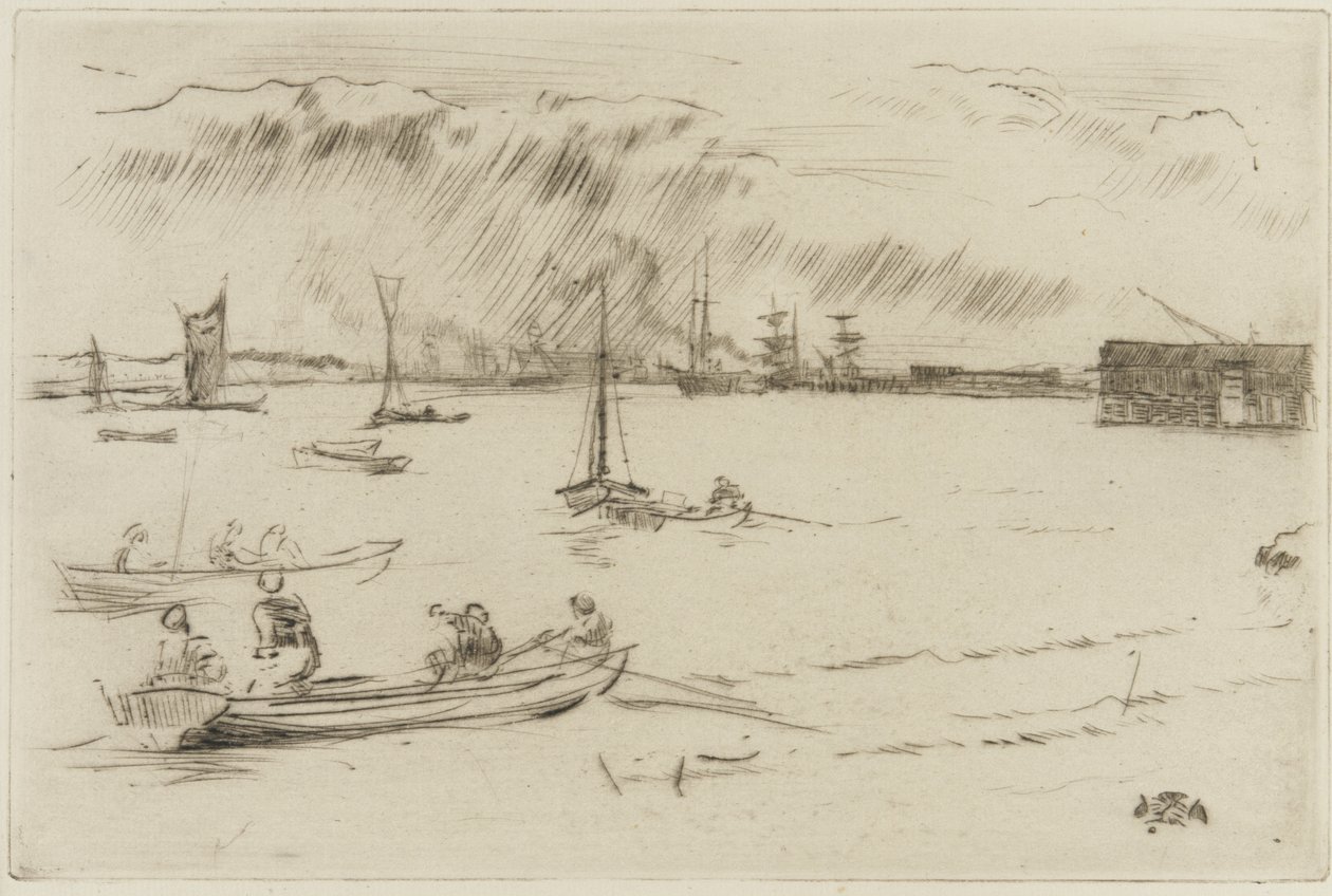 A Temze Erith felé, 1877 körül (szárazpont, papír) alkotó: James Abbott McNeill Whistler