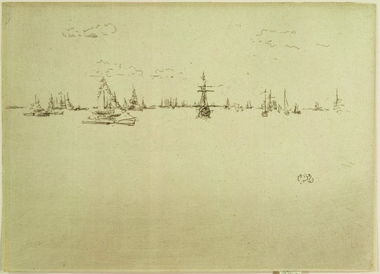 The Turret Ship, egy tizenkét rézkarcból álló sorozatból, „The Naval Review” címmel, 1887 alkotó: James Abbott McNeill Whistler