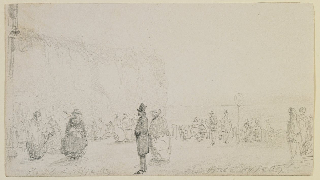 Dieppe tengerpartja, 1857 (ceruza törtfehér szőtt papíron) alkotó: James Abbott McNeill Whistler