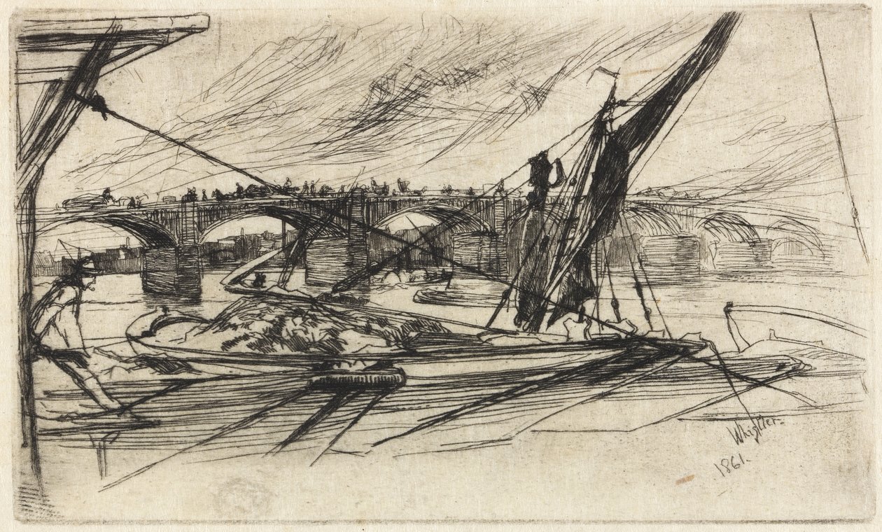 Vauxhall híd, 1861 (rézkarc, fekete szénfesték japán papíron) alkotó: James Abbott McNeill Whistler