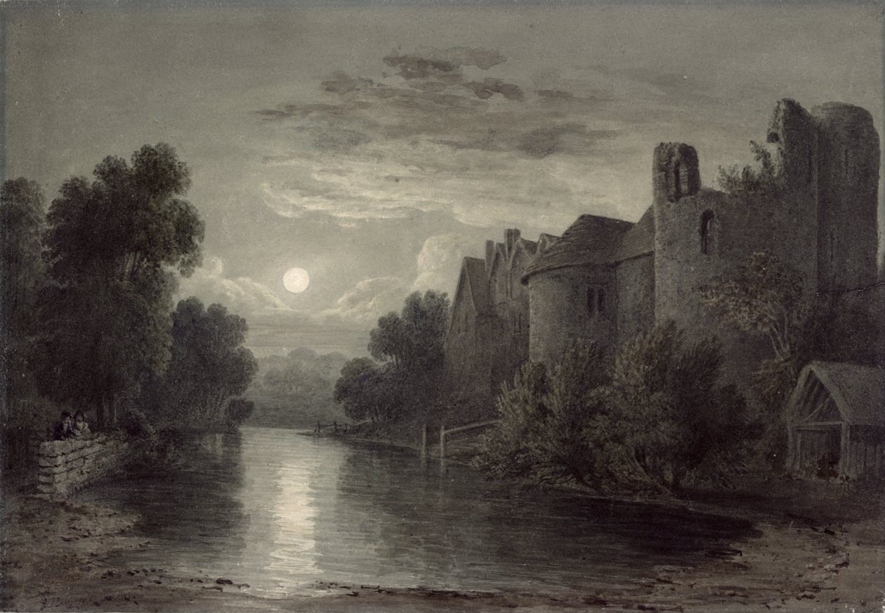 Allington kastély, Maidstone közelében, Kentben; Holdfény alkotó: James Bayes