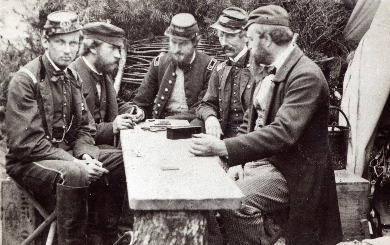 Paris gróf és testvére, Chartres herceg dominózik a Potomac hadsereg vendégeként az amerikai polgárháború idején, 1862. május 3. alkotó: James F. Gibson