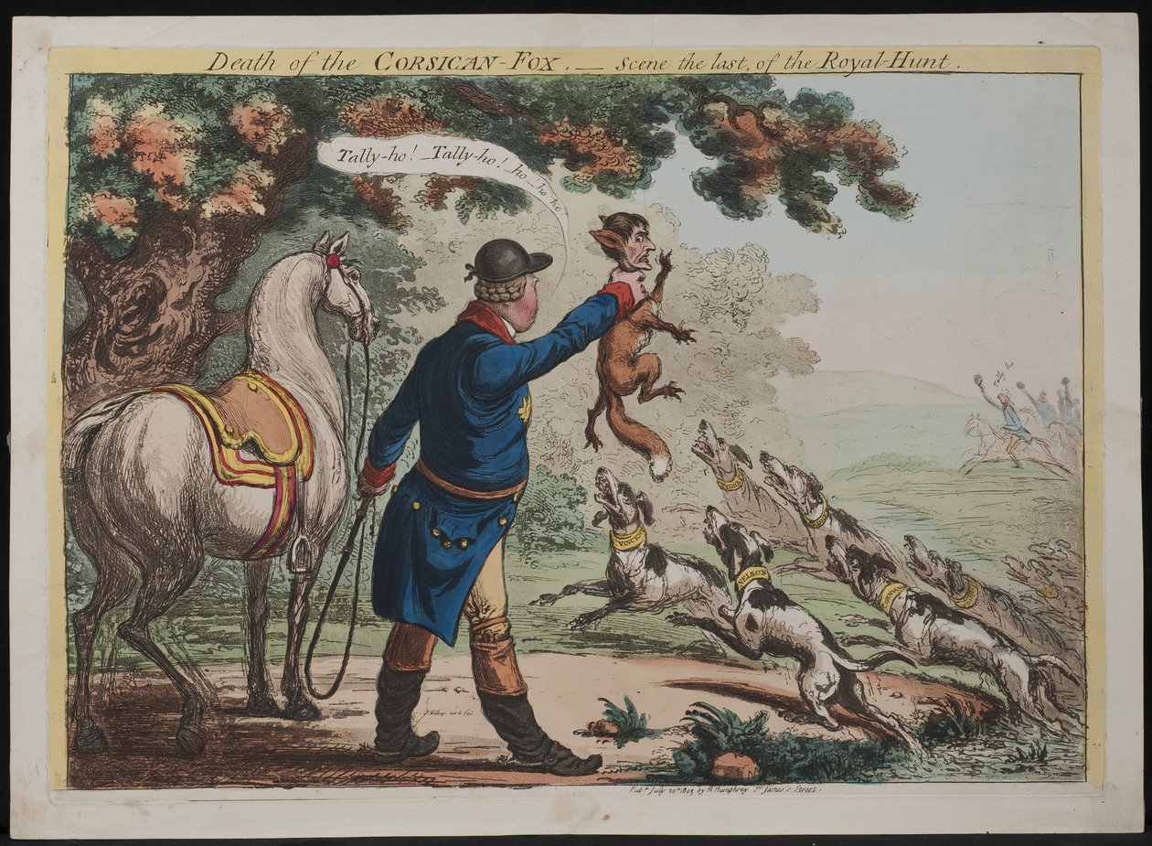 Egy korzikai róka halála – A királyi vadászat utolsó jelenete, 1803 alkotó: James Gillray