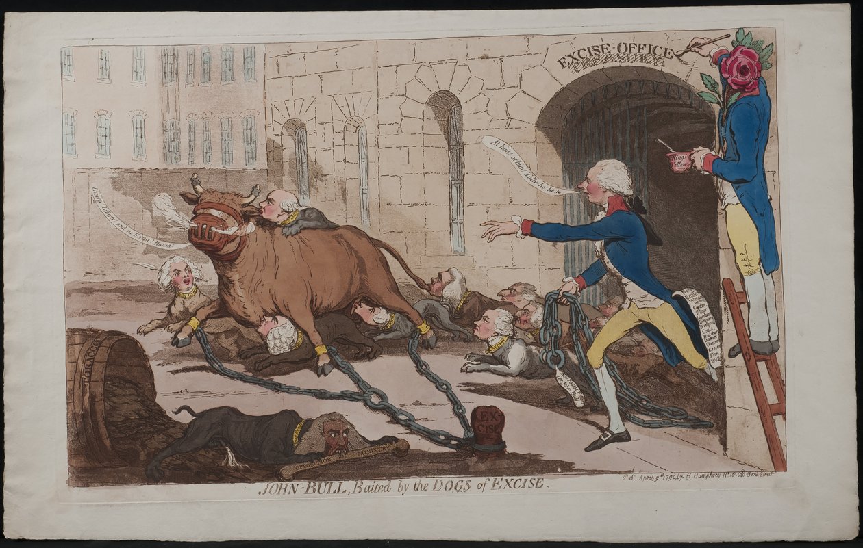John Bull, A jövedéki kutyák csali, 1790 alkotó: James Gillray