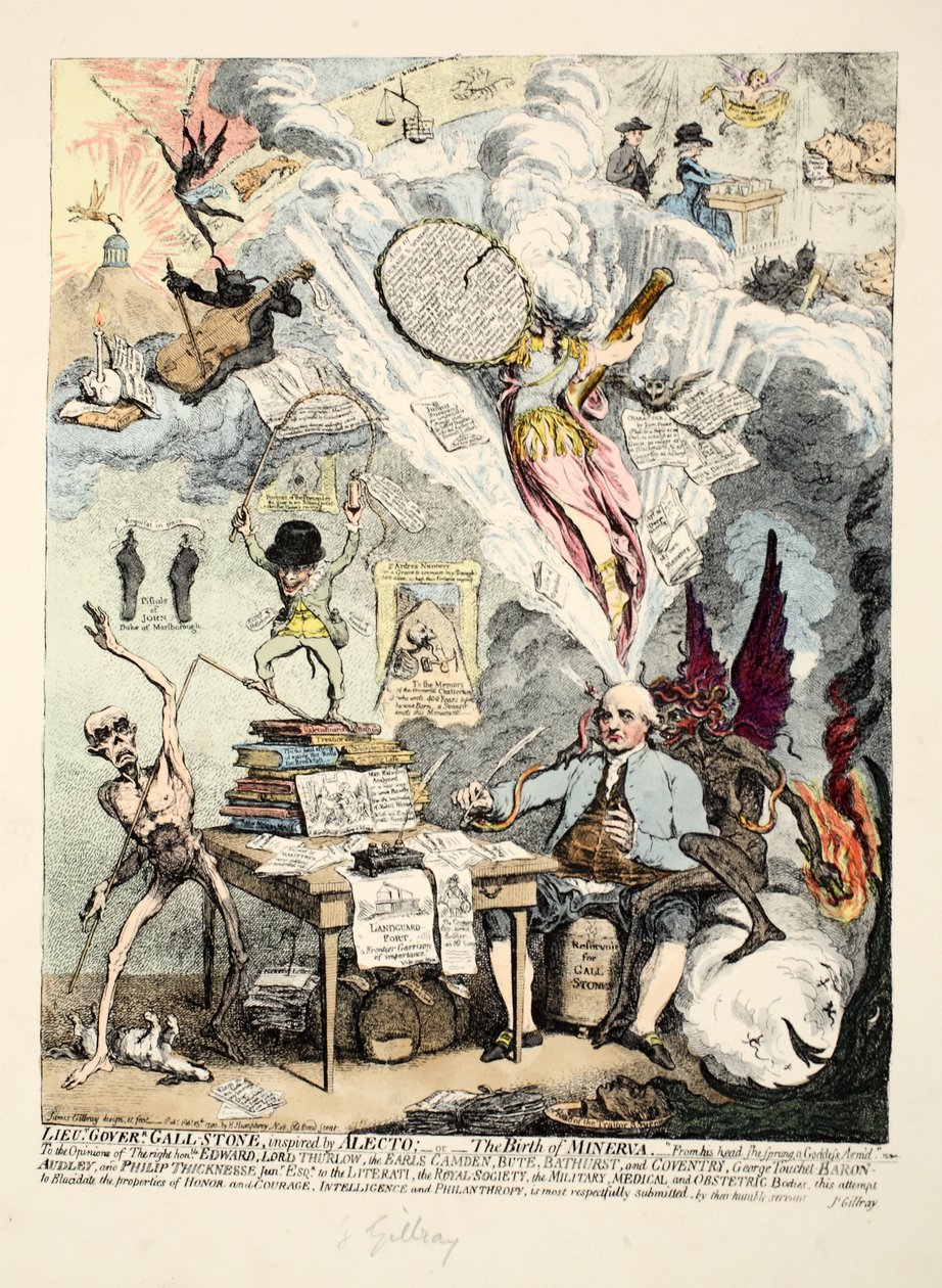 Gall-Stone kormányzóhadnagy, Alecto, avagy Minerva születése, 1790 (kézzel színezett metszet) ihlette. alkotó: James Gillray
