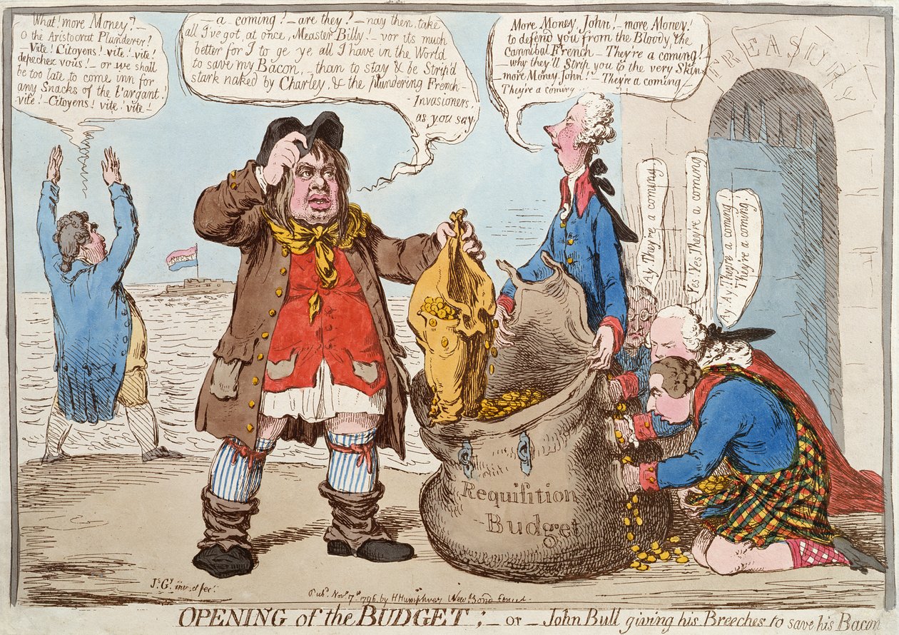 A költségvetés megnyitása, avagy John Bull a nadrágját adja, hogy megmentse a szalonnáját, megjelent 1796. november 17-én. alkotó: James Gillray