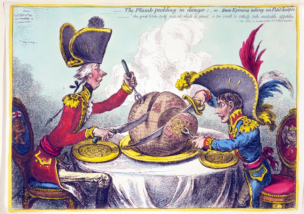 Veszélyben a szilvapuding, avagy az állami epikúrák szedése un Petit Souper, kocsma. 1805. február 26. (kézzel színezett metszet) alkotó: James Gillray