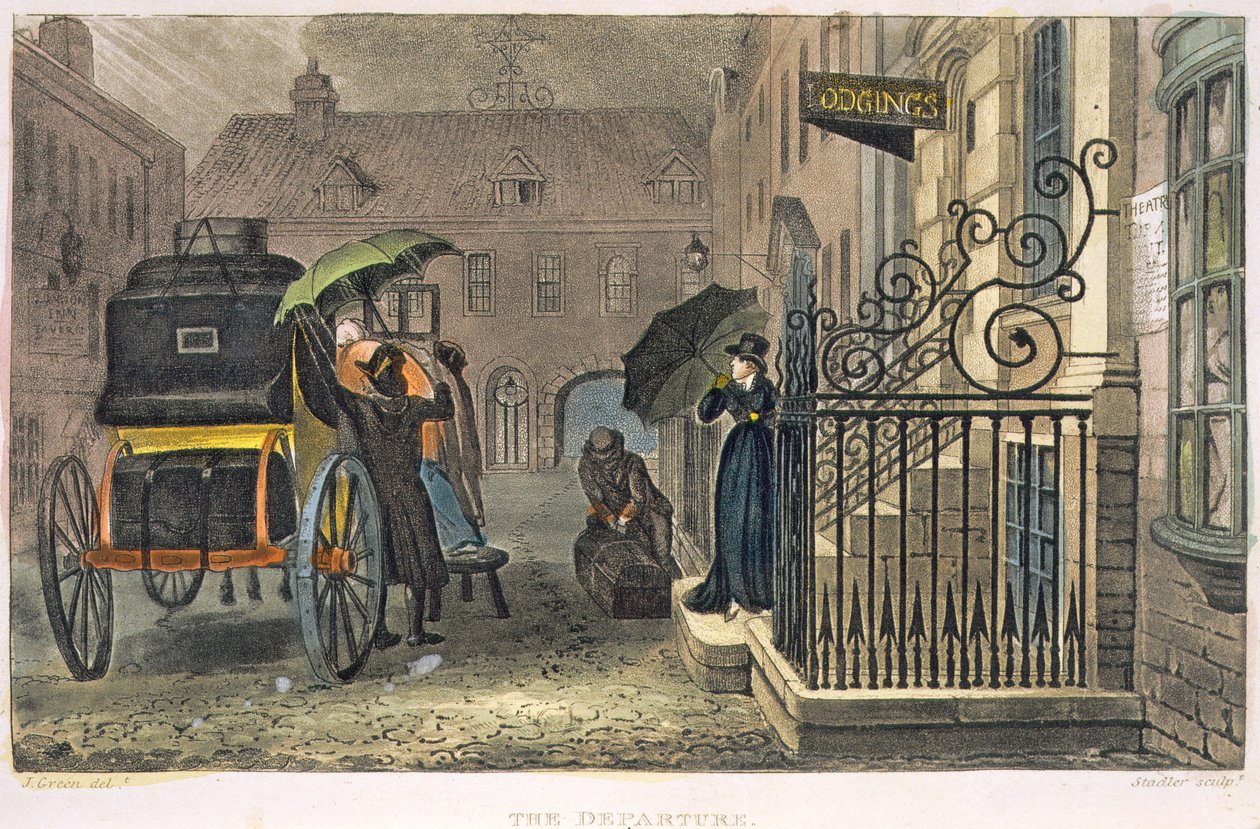Az indulás, tábla a "Scarborough költői vázlataiból", Joseph Constantine Stadler (fl.1780-1812) metszete, pub. 1813 alkotó: James Green