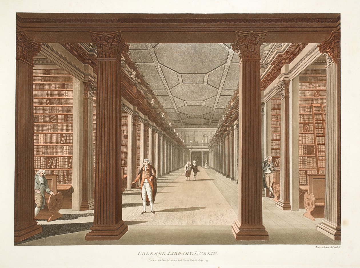 College Library, Dublin, 1793 (kézzel színezett metszet) alkotó: James Malton