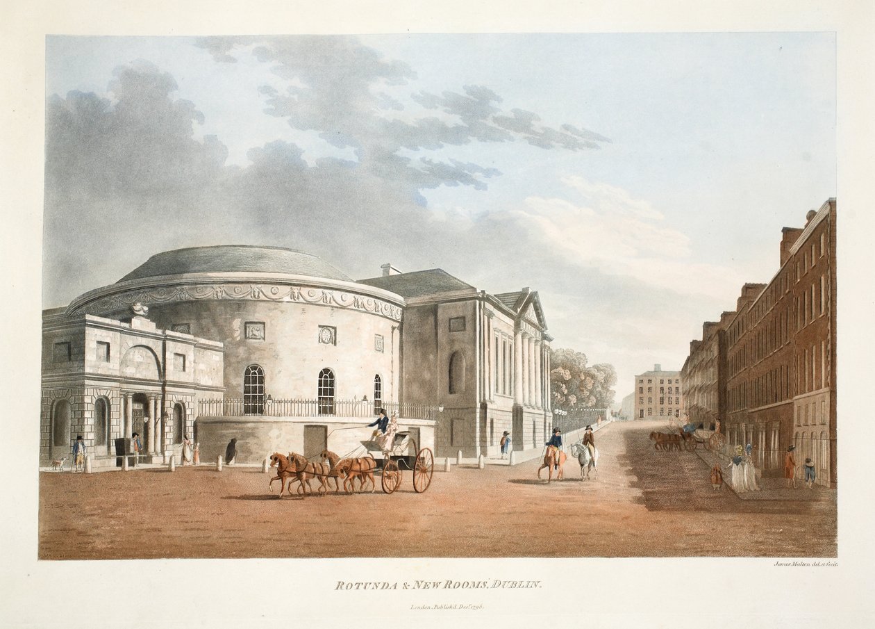 Rotunda und New Rooms, Dublin, 1795 (kézzel színezett metszet) alkotó: James Malton