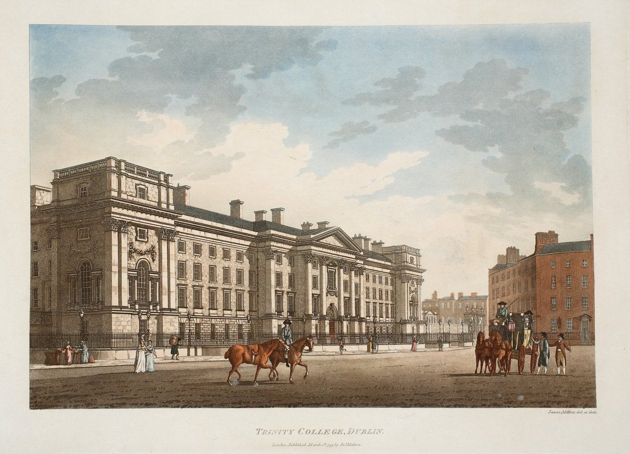 Trinity College, Dublin, 1793 (kézzel színezett metszet) alkotó: James Malton
