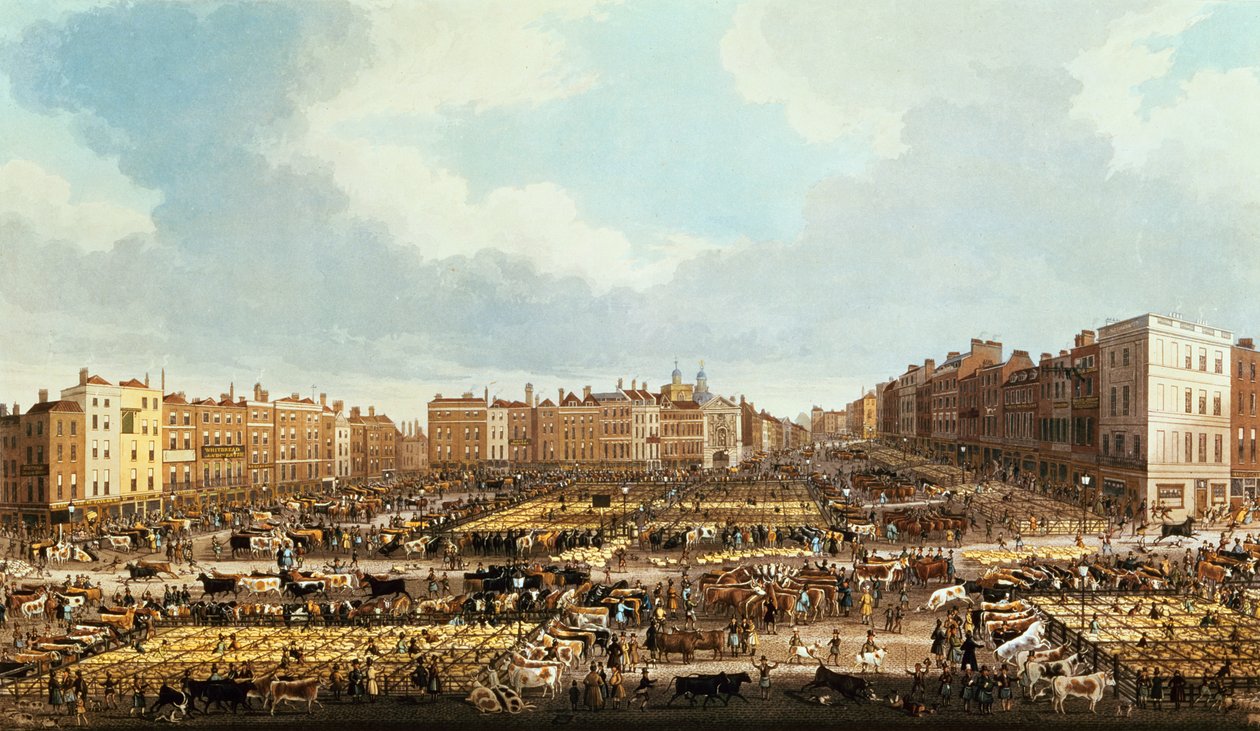 Smithfield Market, metszett R.G. Reeve, kocsma. Thomas McLean, 1831 alkotó: James Pollard