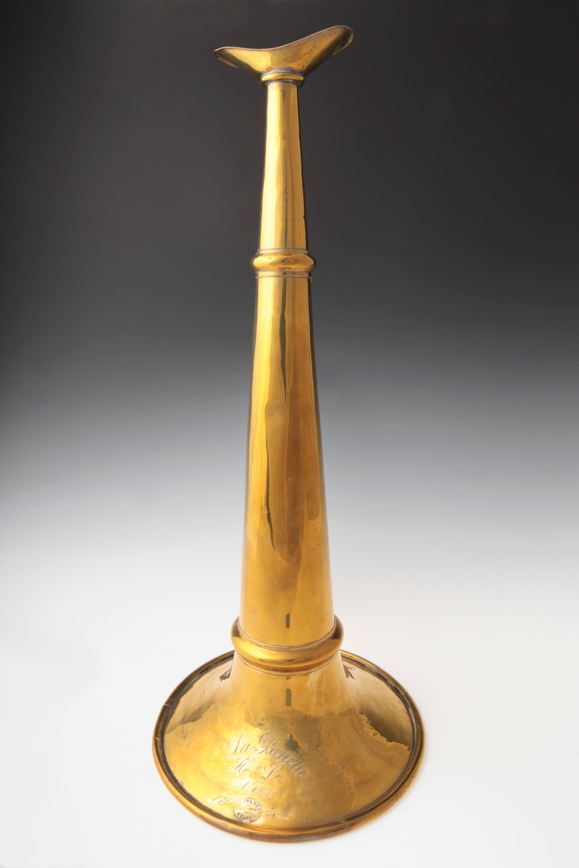 Sárgaréz tűzoltó trombita, a St. Louis -i Lafayette Hook and Ladder Co. képviseletében alkotó: James Sweney