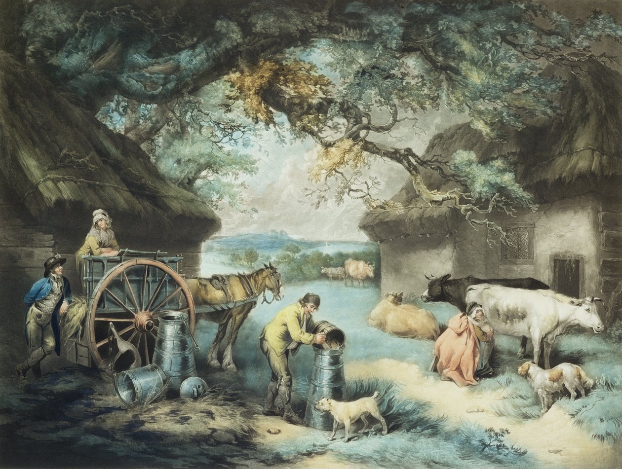 A tejgazdaság, a művész metszete, kiadó: R. Ackermann, 1801 (metszetmetszet) alkotó: James Ward
