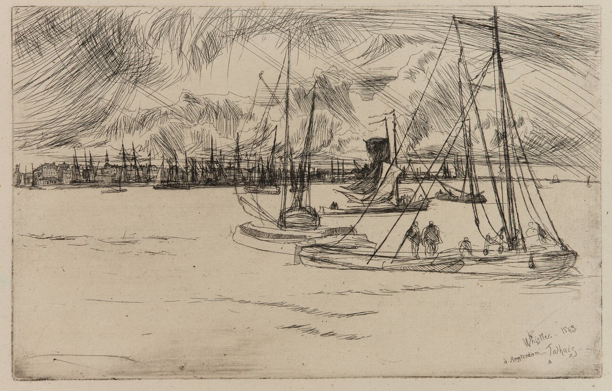 Amszterdam, a Tolhuisból, 1863. alkotó: James Abbott McNeill Whistler