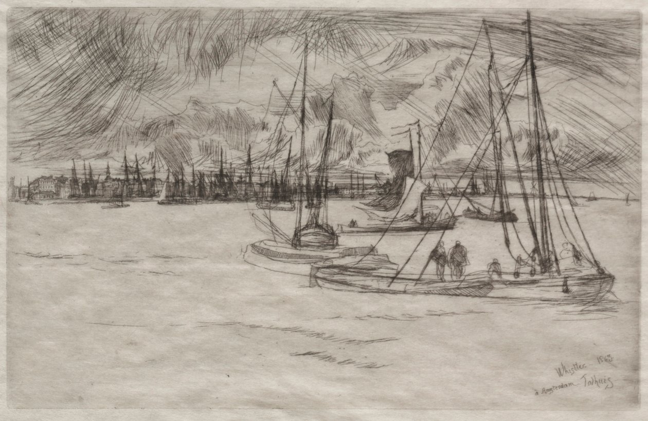 Amszterdam a Tolhuistól, 1863. alkotó: James Abbott McNeill Whistler