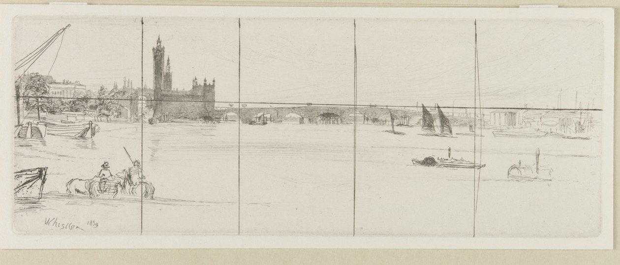 Old Westminster Bridge, 1859. alkotó: James Abbott McNeill Whistler
