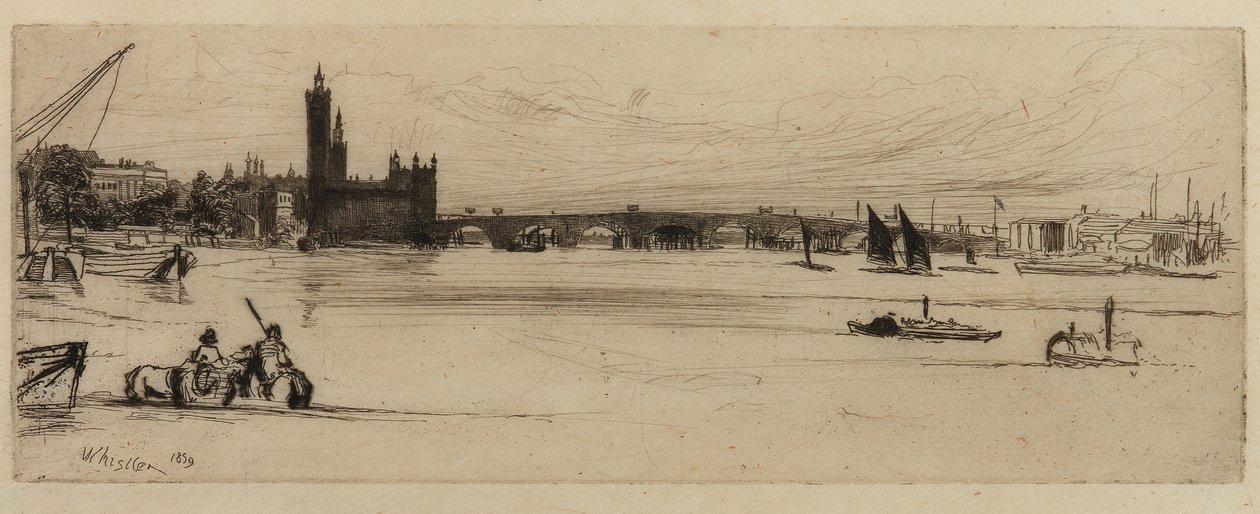 Old Westminster Bridge, 1859. alkotó: James Abbott McNeill Whistler