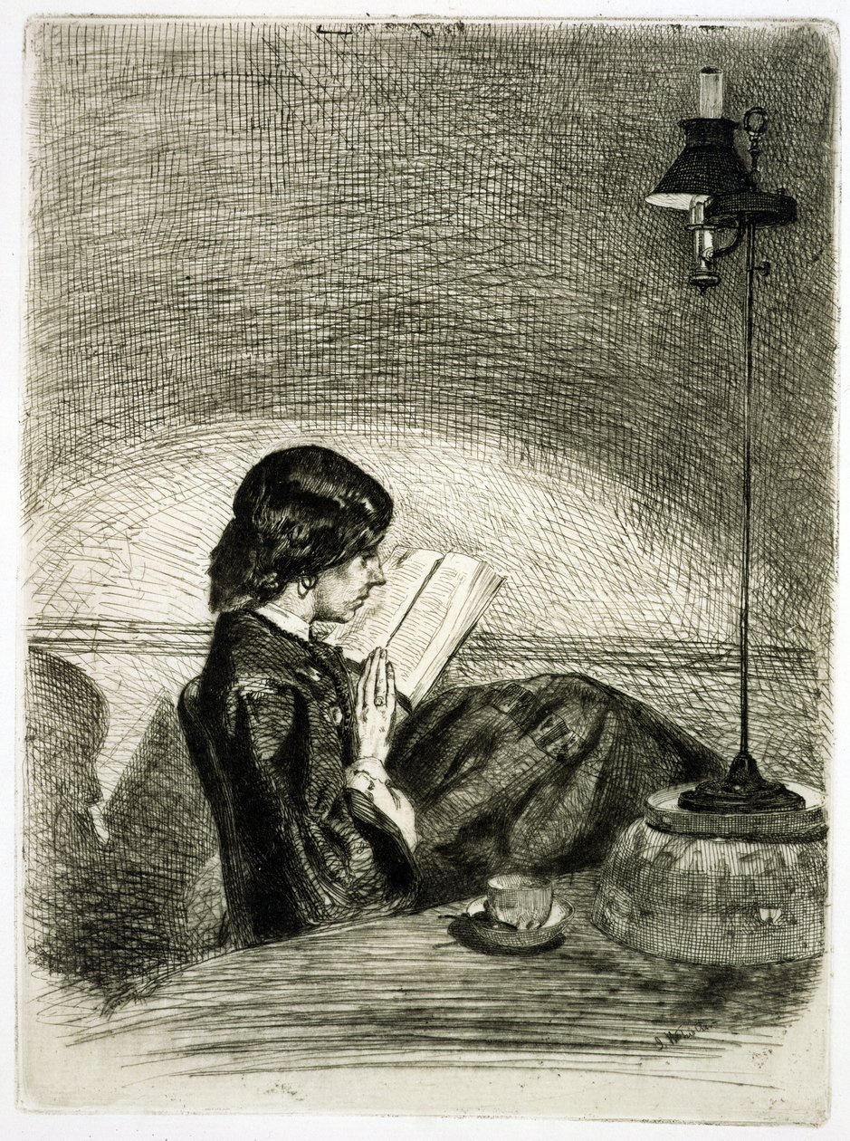 Lámpafény olvasmánya, 1858 alkotó: James Abbott McNeill Whistler