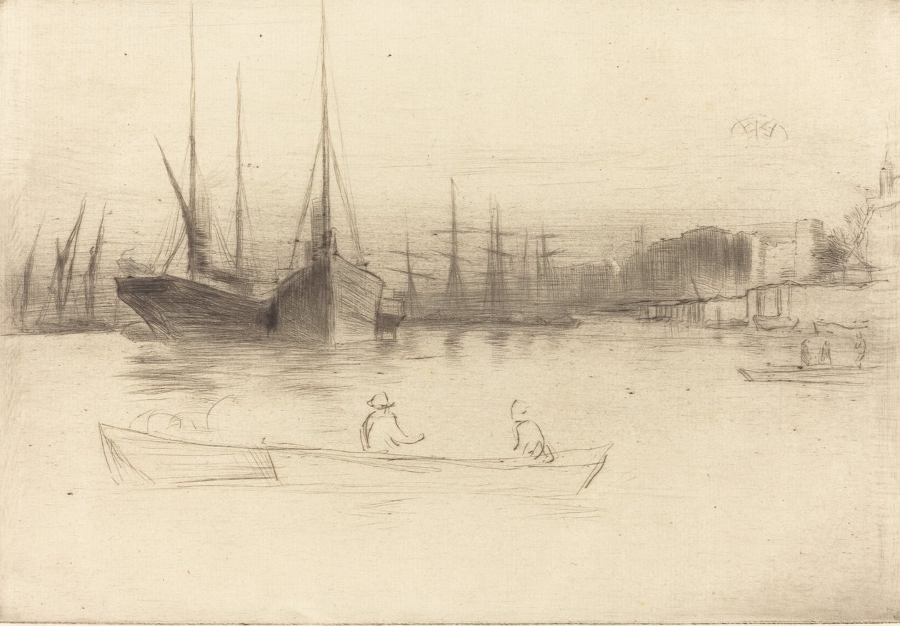 Gőzhajók a torony mellett, 1875. alkotó: James Abbott McNeill Whistler