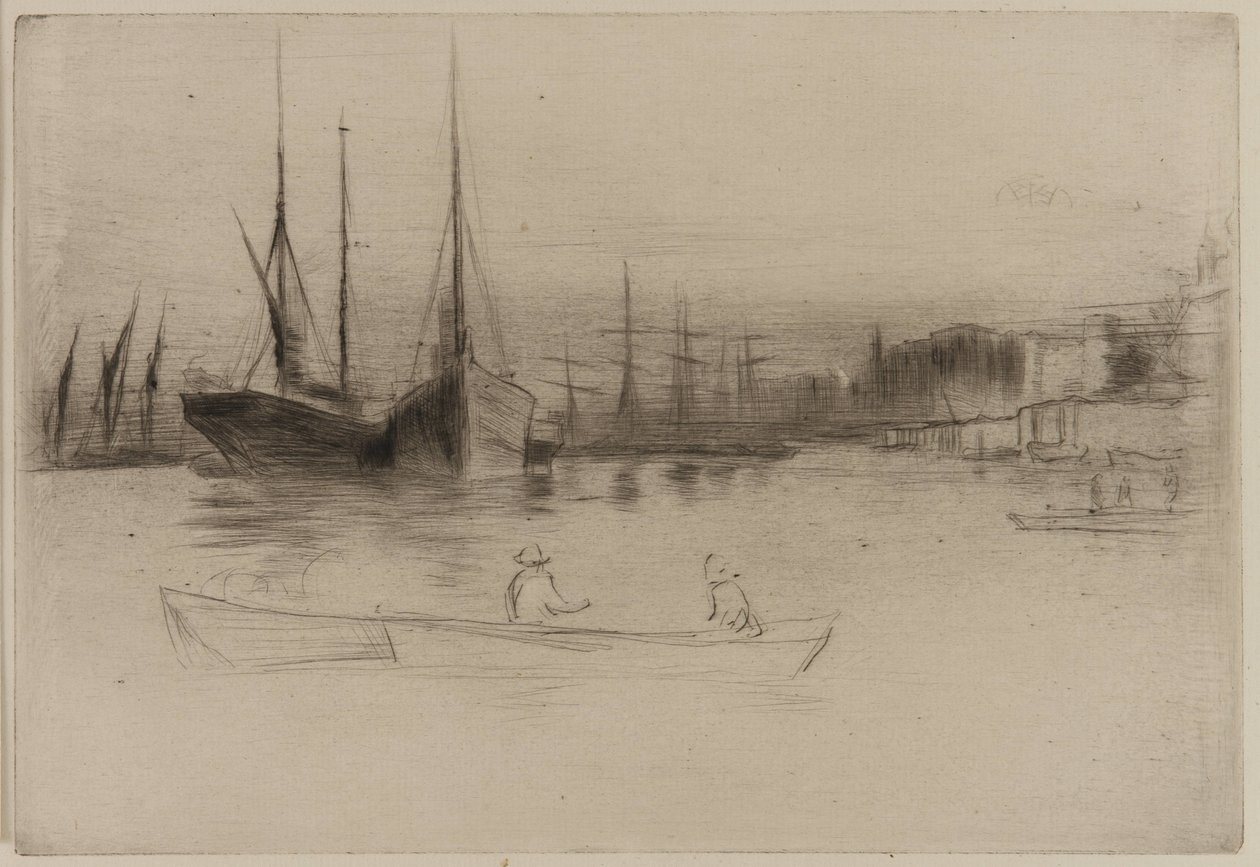 Gőzhajók a torony mellett, 1875. alkotó: James Abbott McNeill Whistler