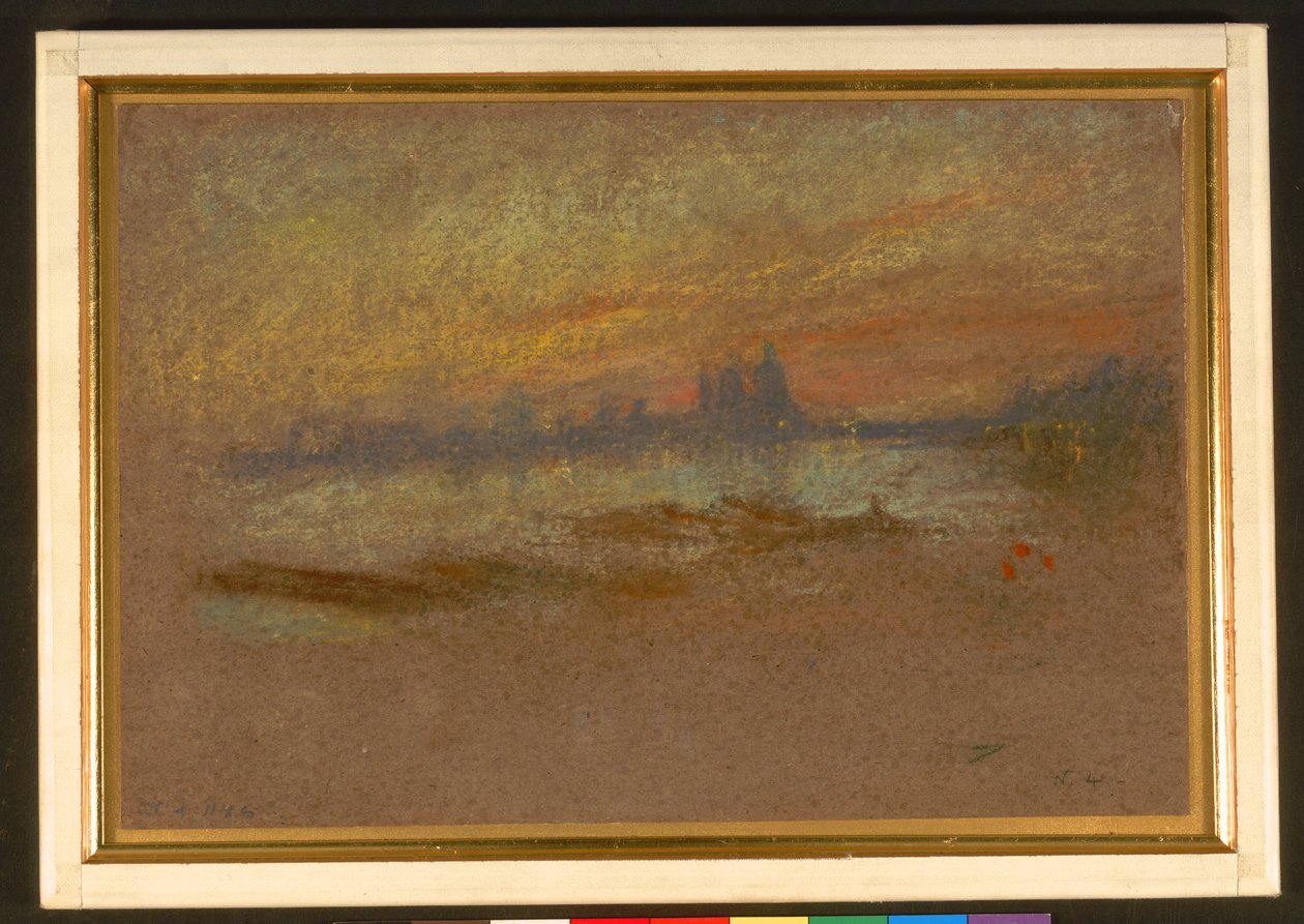 Naplemente; piros és arany-Salute alkotó: James Abbott McNeill Whistler