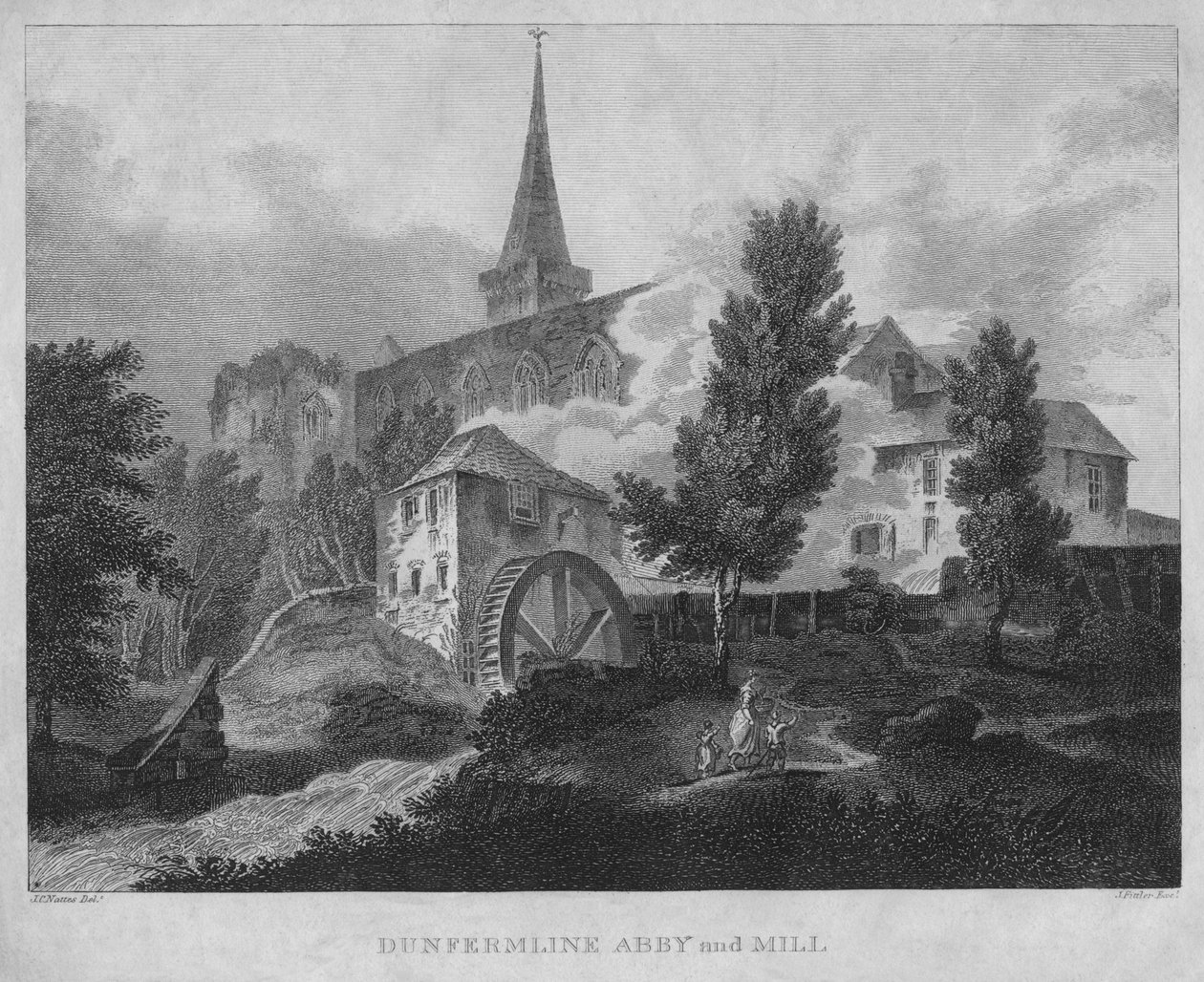 Dunfermline Abby és Mill, 1804 alkotó: James Fittler
