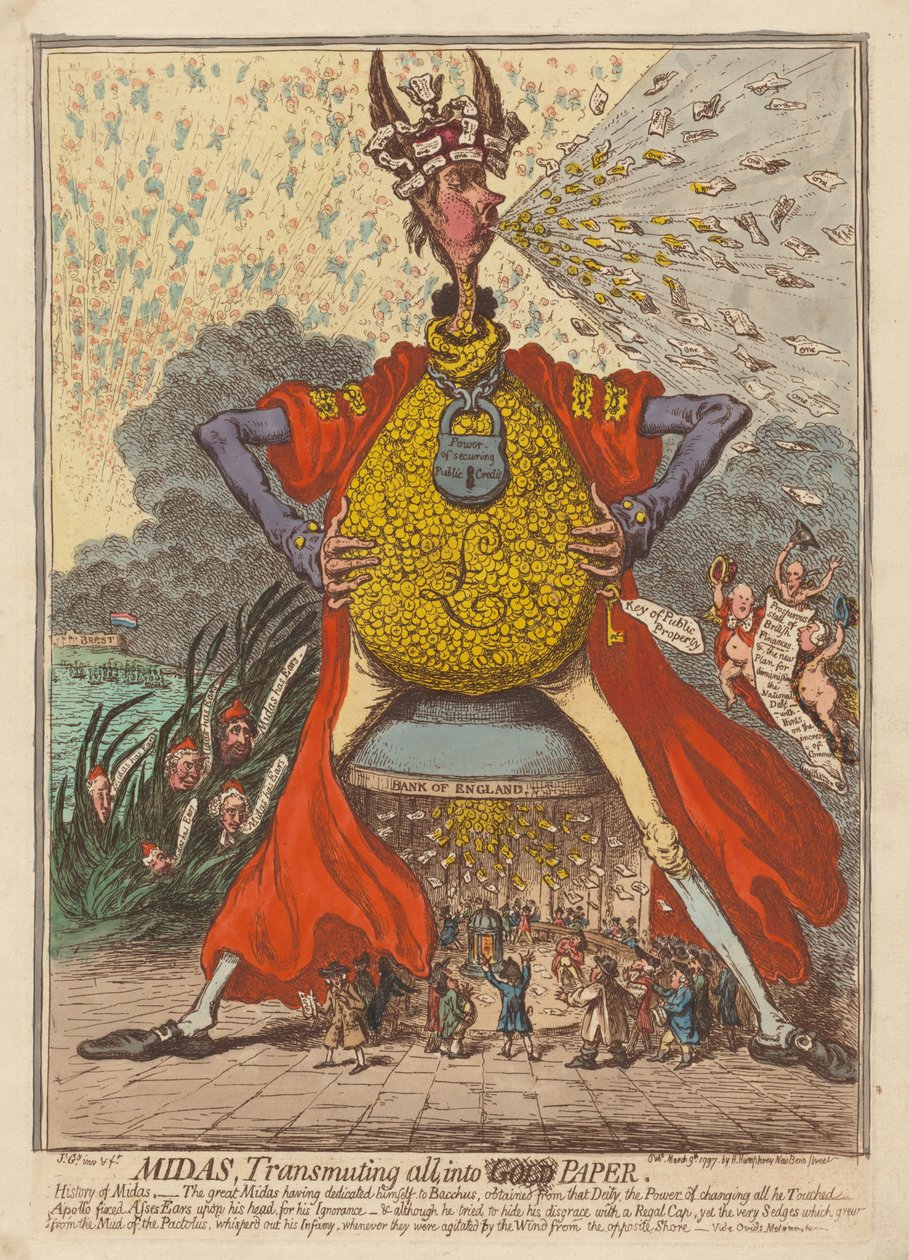 Midas, mindent papírra alakít alkotó: James Gillray