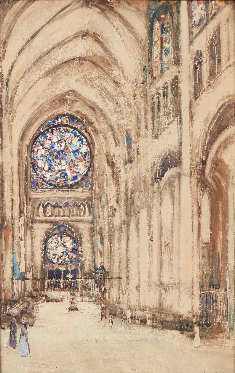 Templombelső, Rouen, Franciaország (akvarell) alkotó: James Kay