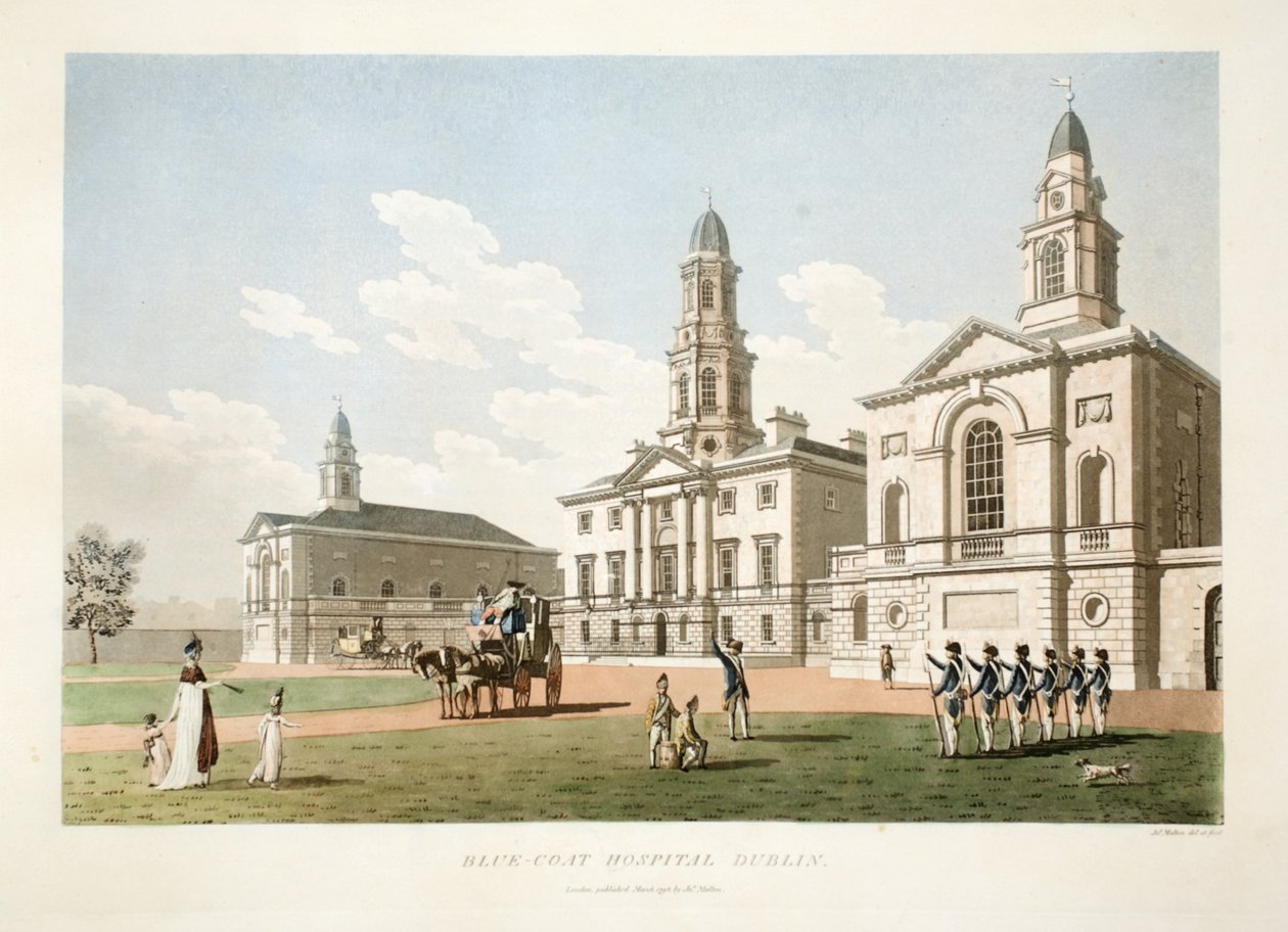 Kékkabátos kórház, Dublin, 1798 (kézzel színezett metszet) alkotó: James Malton